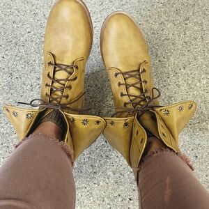 Stylish Yellow Lace-Up Boots